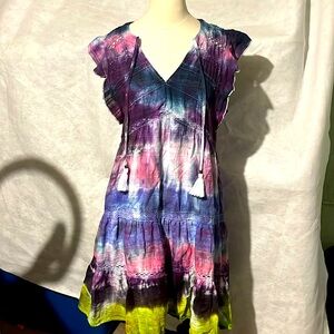 Tie dye v-cut dress with tassels. Size Medium. Hand dyed.